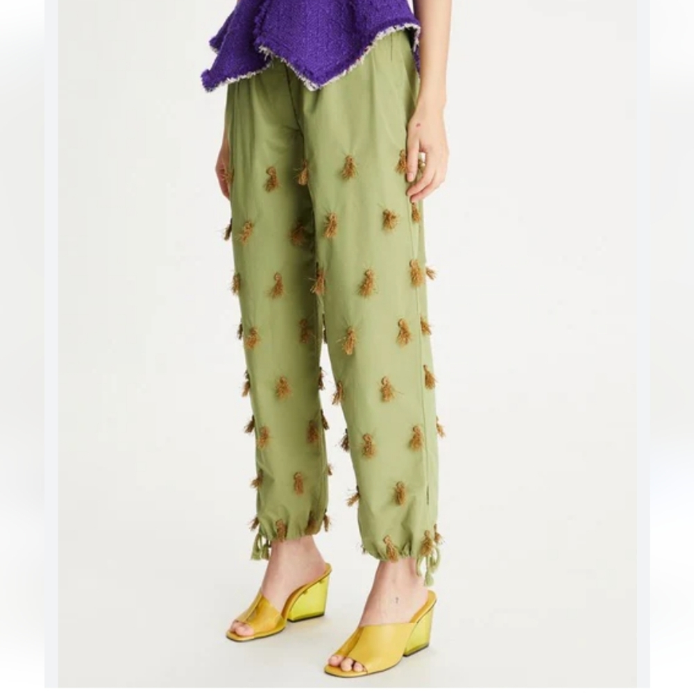 Tory Burch (Size 12) Light Green Olive Poplin Drawstring Pants